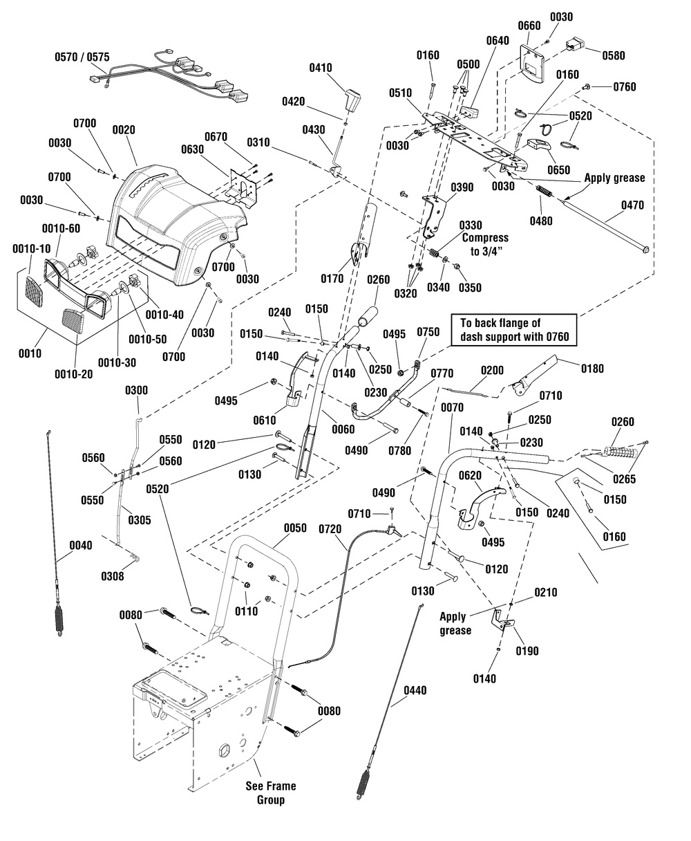 Handle And Controls Group Diagram and Parts List for 1696257-01-BP2132SE  Briggs and Stratton Snow Blower